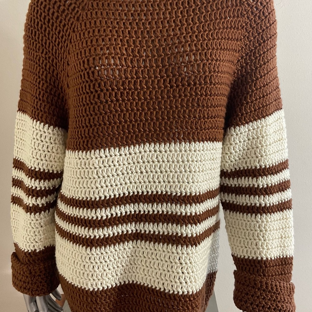 Unbranded Hand Made Braided Brown White Braided Knit Sweater Women Size Large - Picture 2 of 7